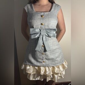 Light blue tweed babydoll dress- homemade by me